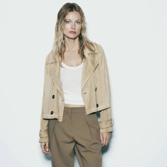 Zara Faux Suede Trench Style Jacket - Picture 6 of 8